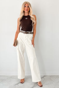 Hay There Embroidered Sleeveless Top (Chocolate) - NanaMacs