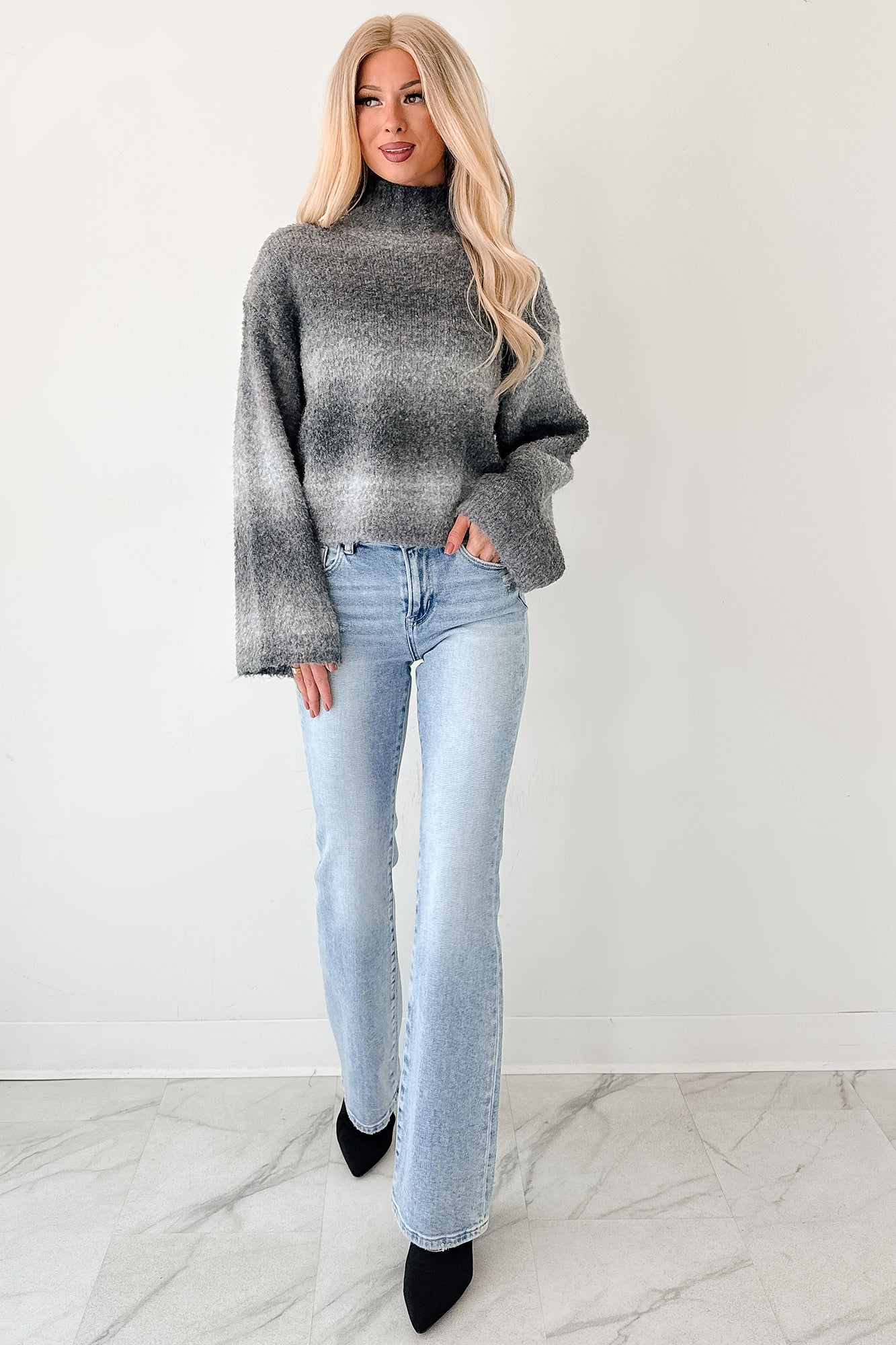 Cold News Ombre Turtleneck Sweater (Grey) - NanaMacs