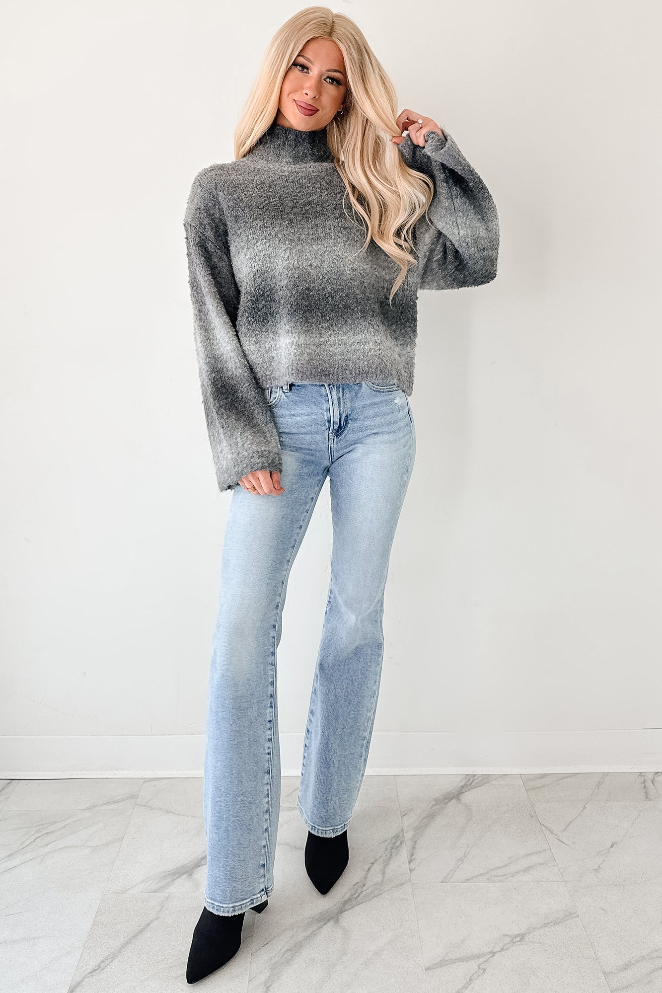 Cold News Ombre Turtleneck Sweater (Grey) - NanaMacs