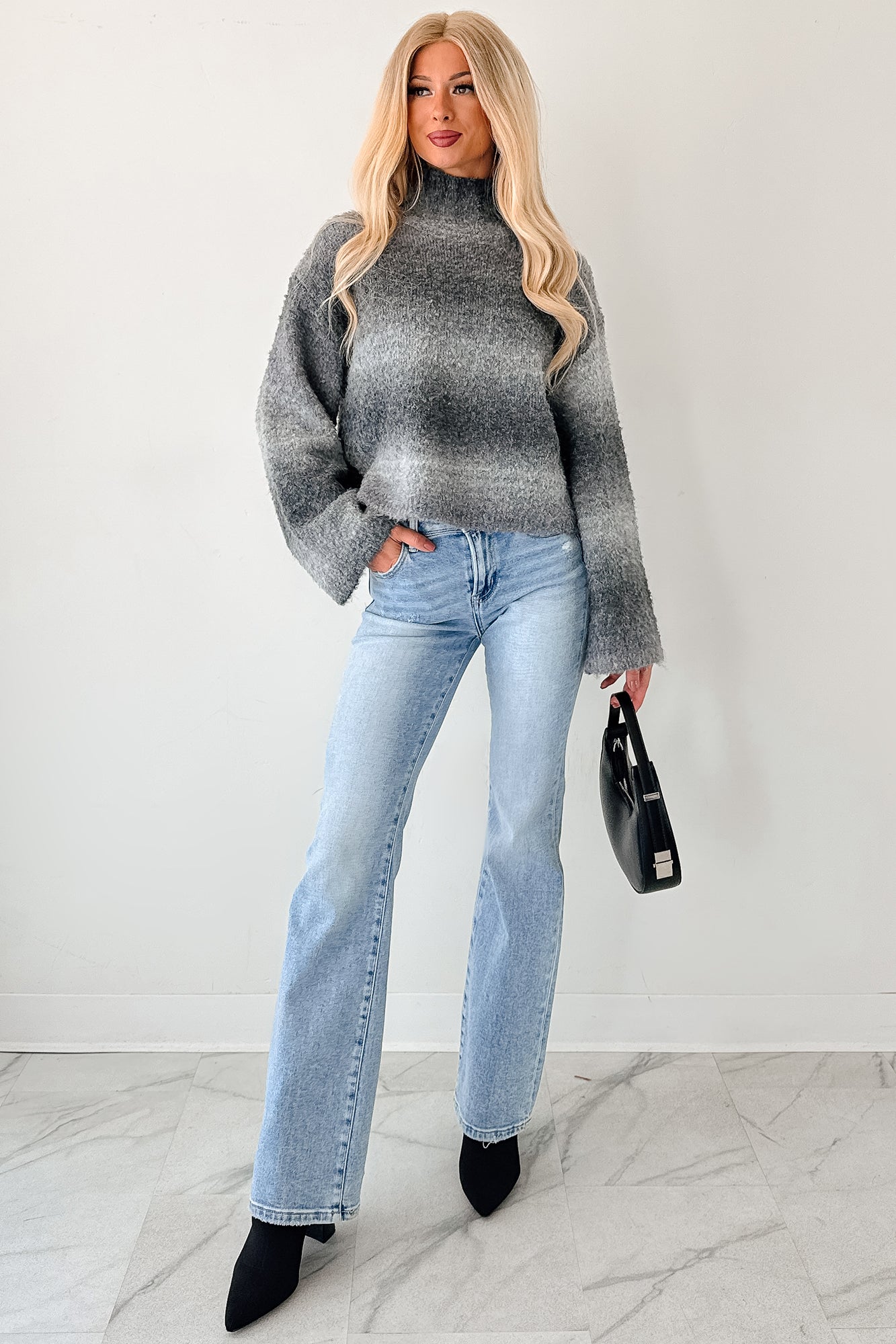 Cold News Ombre Turtleneck Sweater (Grey) - NanaMacs