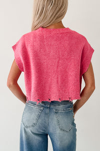 Undemanding Comfort Distressed Button-Up Sweater Vest (Pink) - NanaMacs