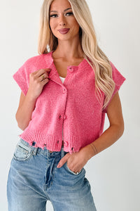 Undemanding Comfort Distressed Button-Up Sweater Vest (Pink) - NanaMacs