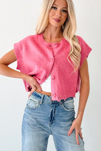 Undemanding Comfort Distressed Button-Up Sweater Vest (Pink) - NanaMacs