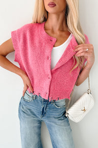 Undemanding Comfort Distressed Button-Up Sweater Vest (Pink) - NanaMacs
