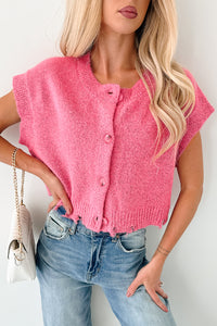 Undemanding Comfort Distressed Button-Up Sweater Vest (Pink) - NanaMacs