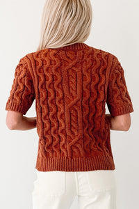 Just Being Modest Short Sleeve Button-Up Sweater (Brick) - NanaMacs