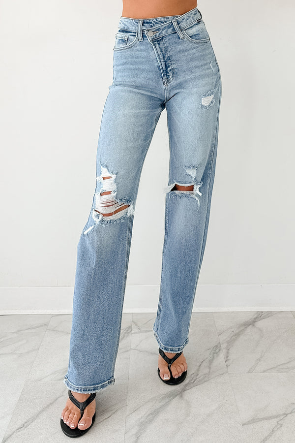 Malachi High Rise Distressed Cello Dad Jeans (Light) - NanaMacs