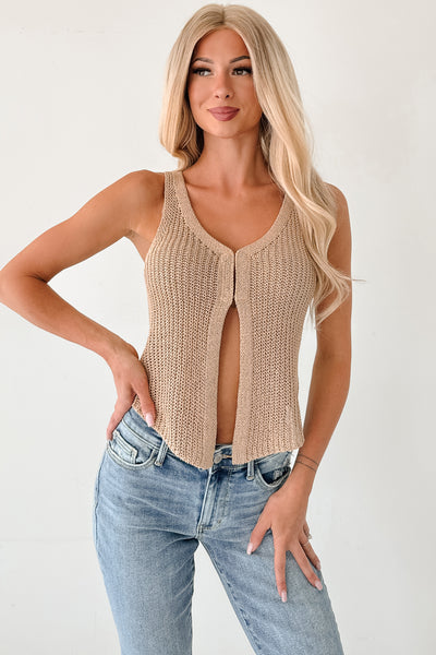 Tell Me Less Sleeveless V Neck Knit Top (Taupe) - NanaMacs