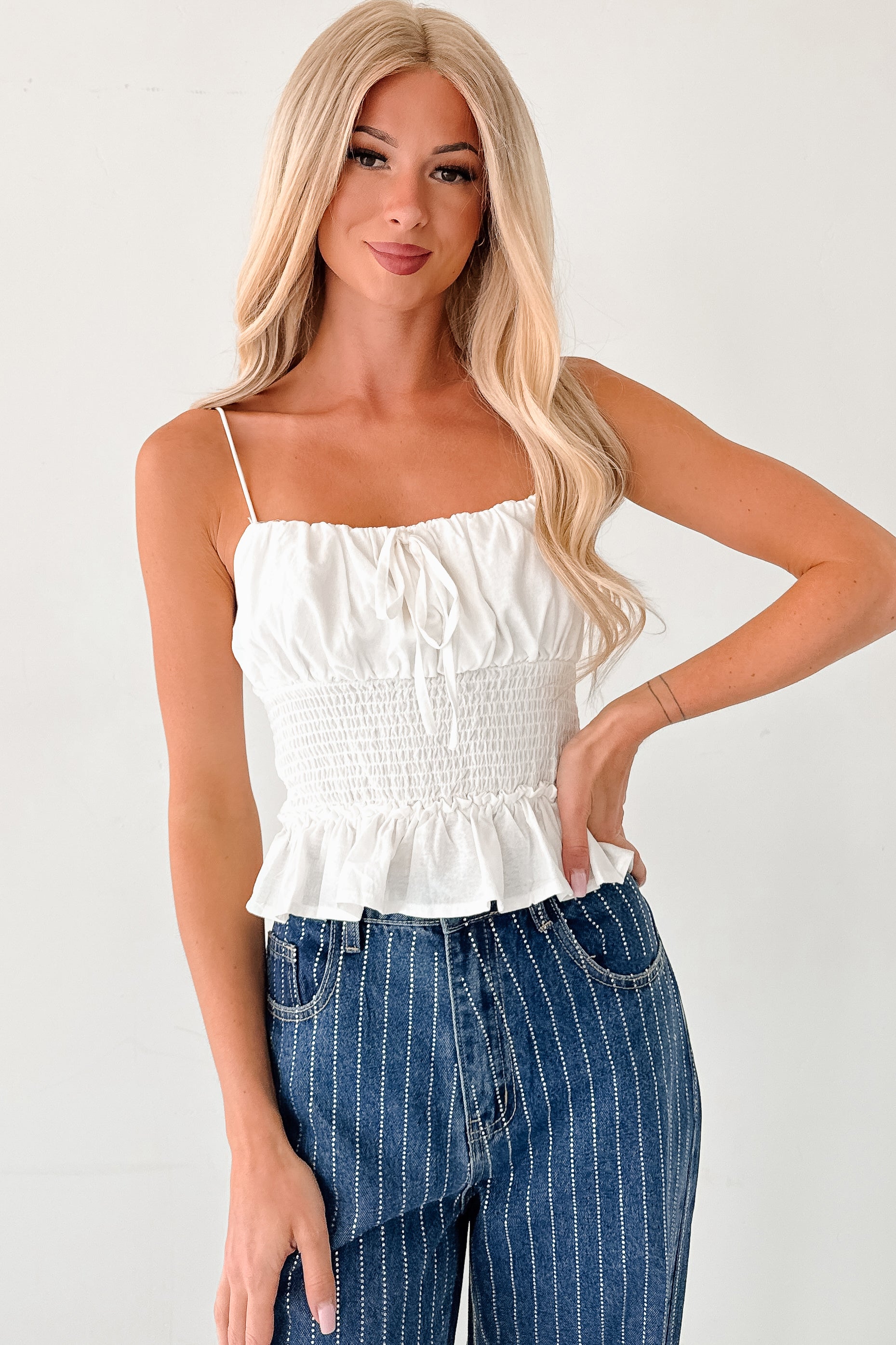 Read My Blush Smocked Cami Top (Off White) · NanaMacs