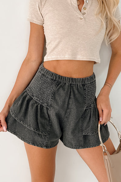 Living Unfiltered Denim Tiered Ruffle Shorts (Charcoal) - NanaMacs