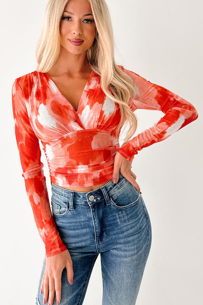 Lethal Looks Rhinestone Long Sleeve Top (Orange Combo) - NanaMacs