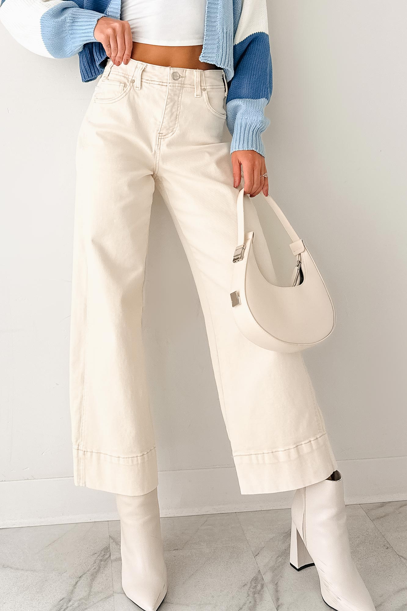 Marlo Tummy Control Wide Crop Risen Jeans (Ivory) · NanaMacs