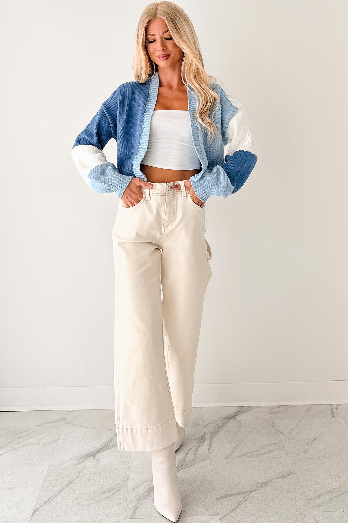 Couch Club Colorblock Long Sleeve Cardigan (Blue Combo) · NanaMacs