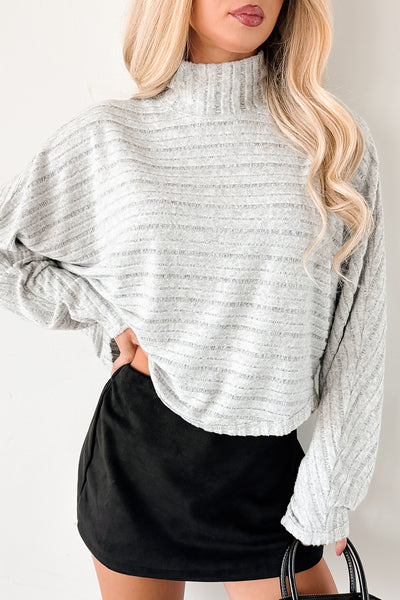 In The Clouds Textured Dolman Long Sleeve Top (Heather Grey) - NanaMacs