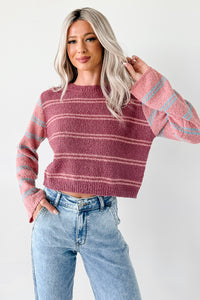 Beyond Ordinary Striped Knit Sweater (Plum Combo) - NanaMacs