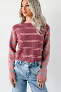 Beyond Ordinary Striped Knit Sweater (Plum Combo) - NanaMacs