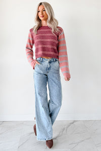 Beyond Ordinary Striped Knit Sweater (Plum Combo) - NanaMacs