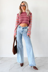 Beyond Ordinary Striped Knit Sweater (Plum Combo) - NanaMacs