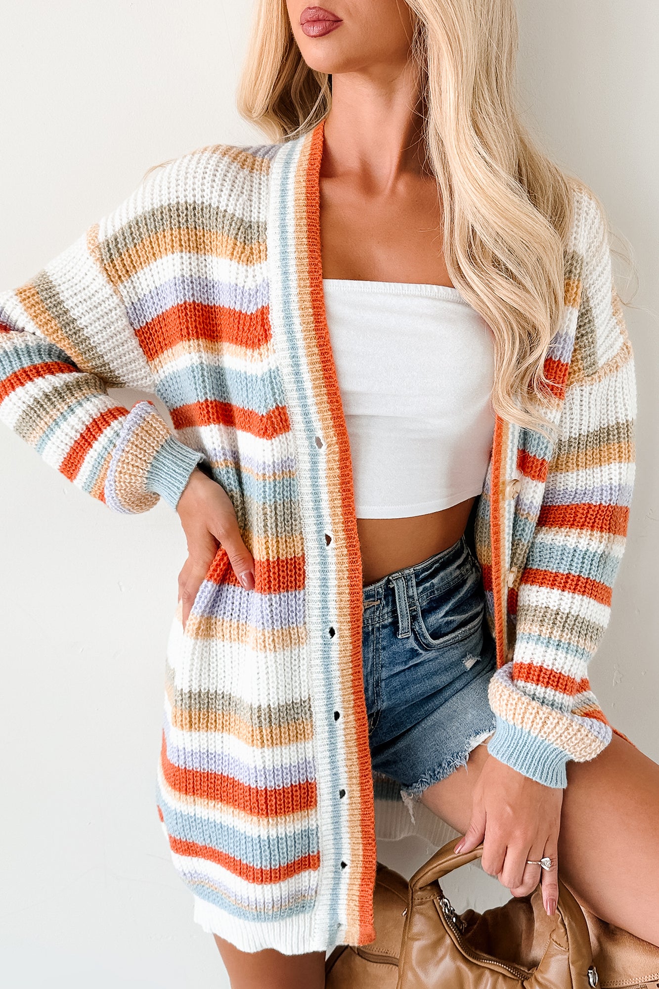Carefree Comfort Striped Knit Cardigan (Multi) - NanaMacs