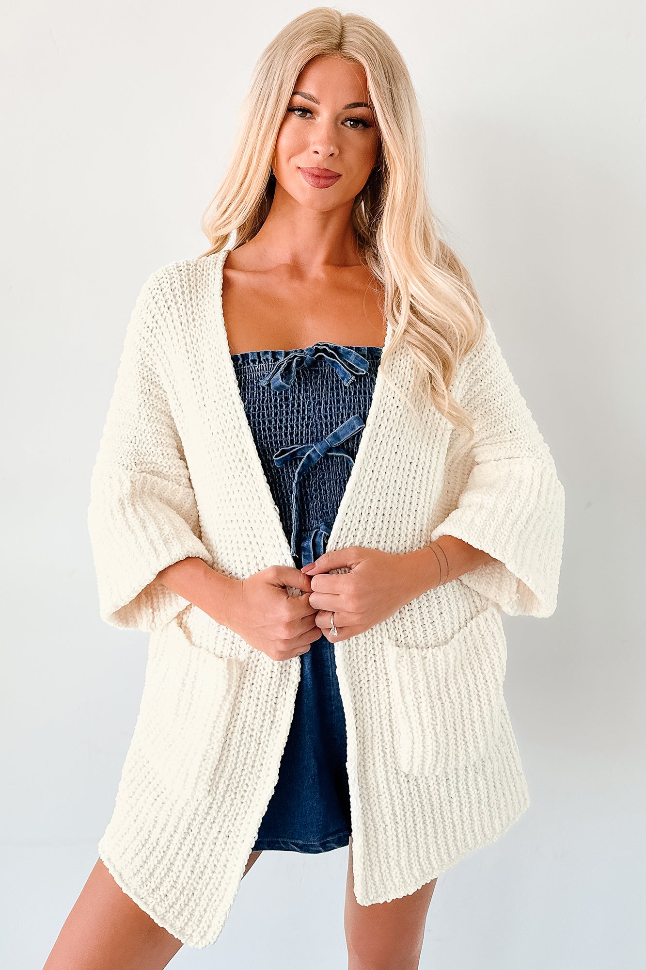 Quiet Times Cuffed Sleeve POL Cardigan (Cream) - NanaMacs