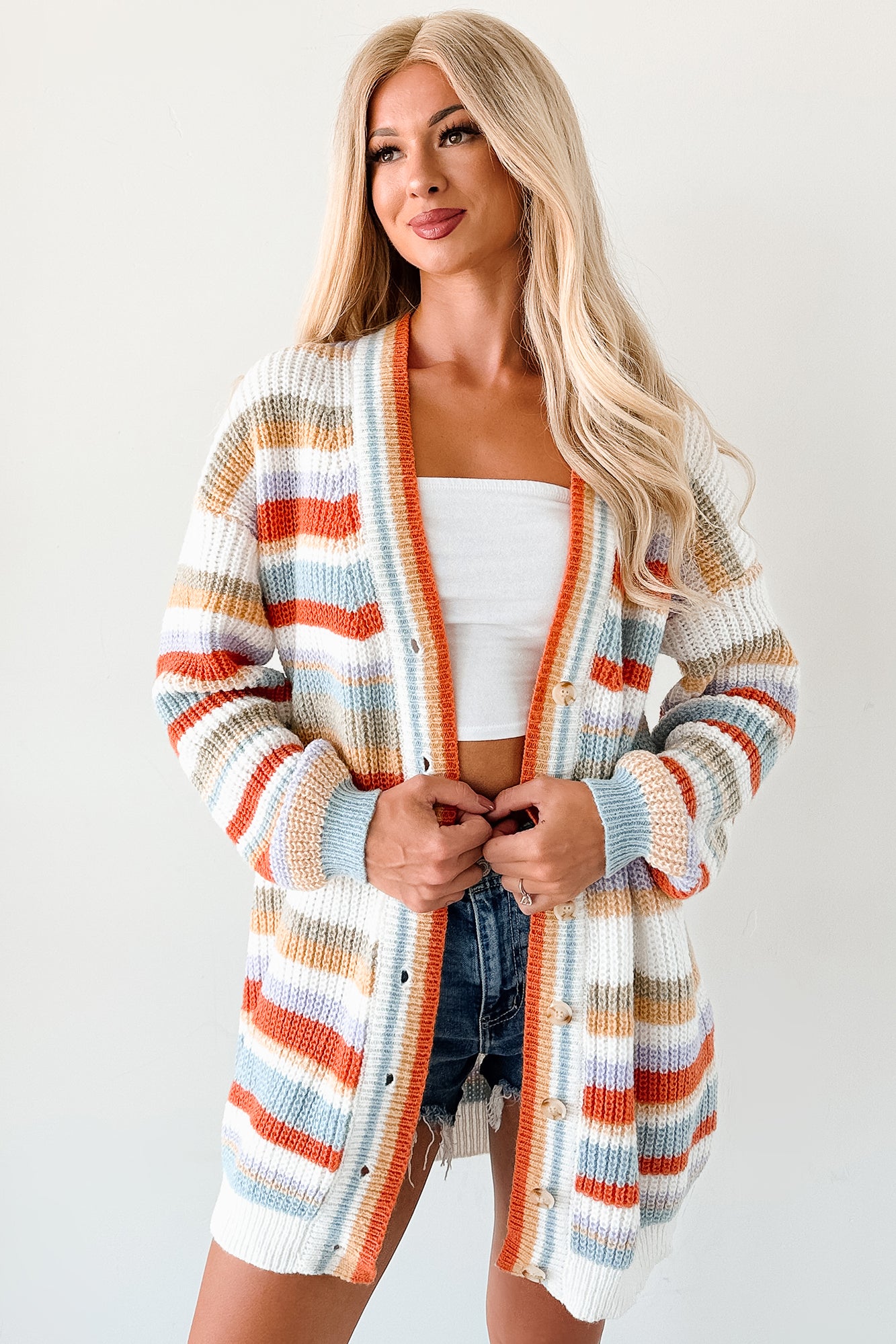 Carefree Comfort Striped Knit Cardigan (Multi) - NanaMacs