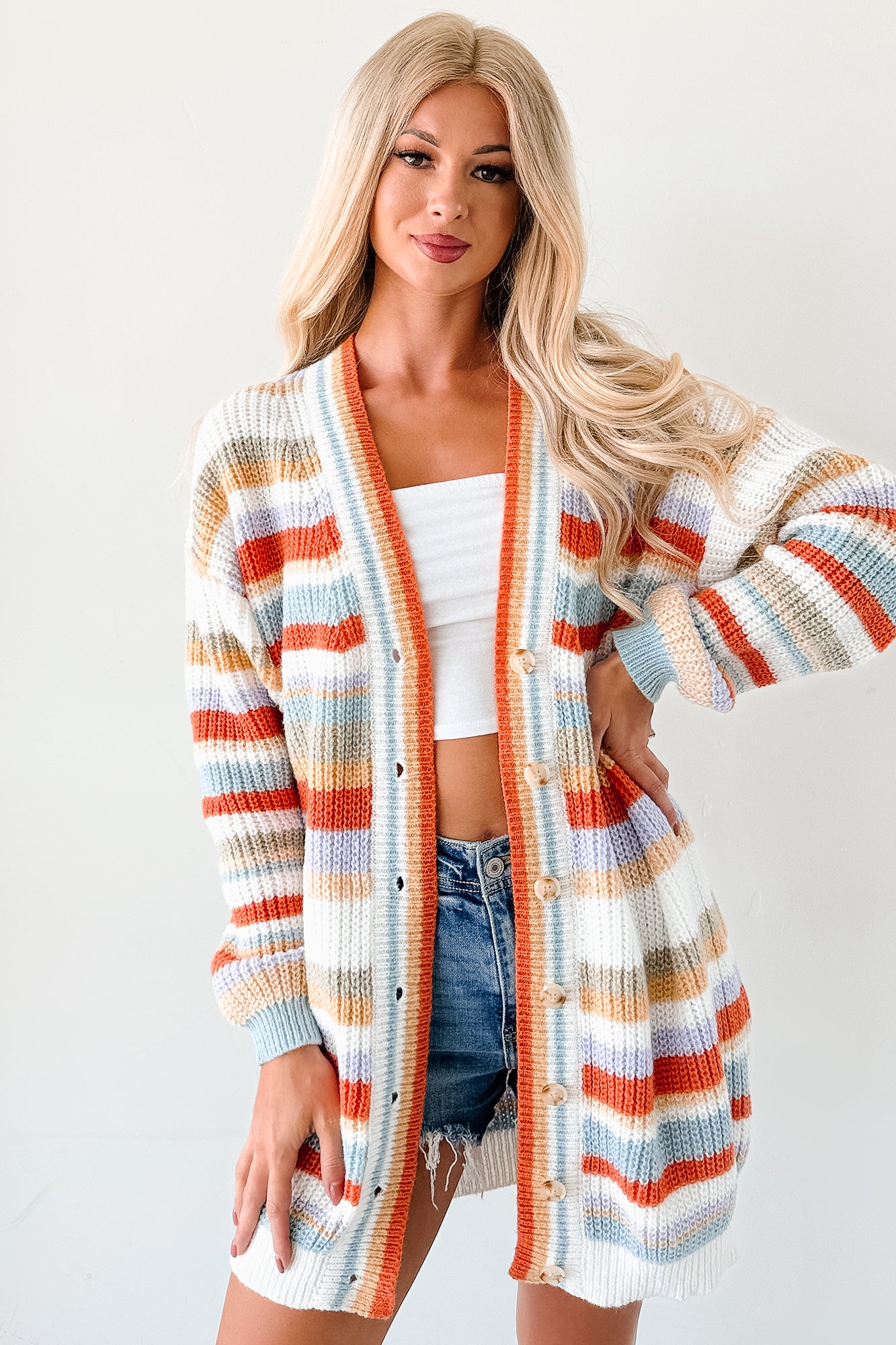 Carefree Comfort Striped Knit Cardigan (Multi) - NanaMacs