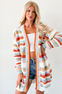 Carefree Comfort Striped Knit Cardigan (Multi) - NanaMacs