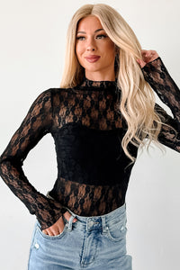 Gentle Spark Floral Lace Long Sleeve (Black) - NanaMacs