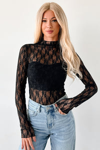 Gentle Spark Floral Lace Long Sleeve (Black) - NanaMacs