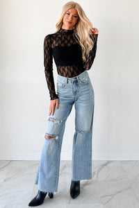 Gentle Spark Floral Lace Long Sleeve (Black) - NanaMacs