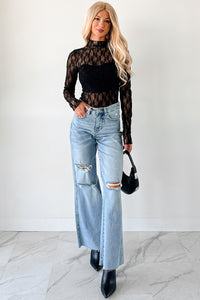 Gentle Spark Floral Lace Long Sleeve (Black) - NanaMacs