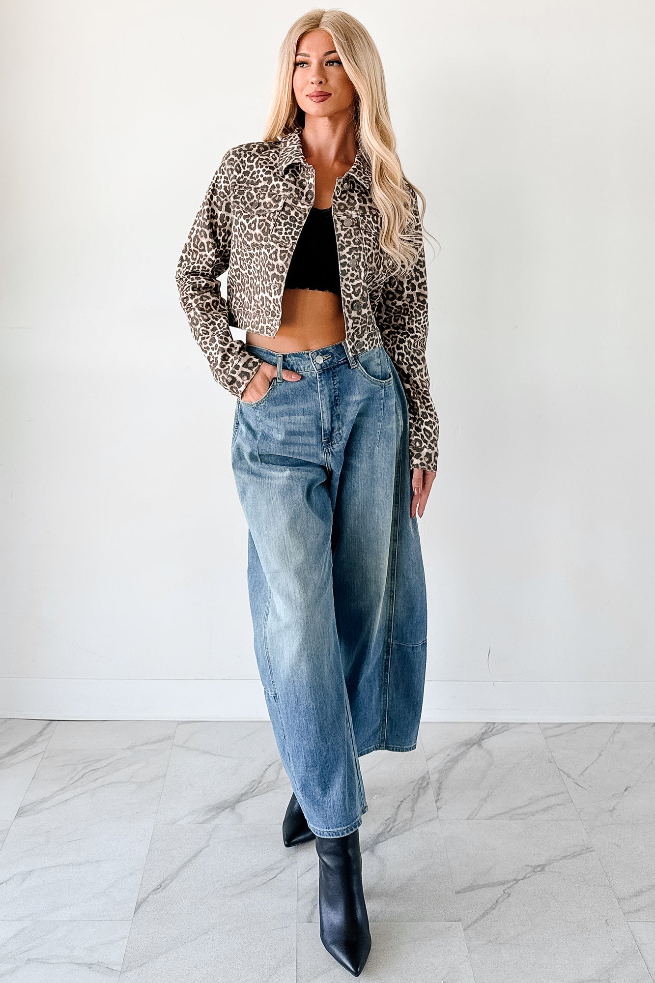 Fierce By Nature Cropped Denim Jacket (Leopard) - NanaMacs