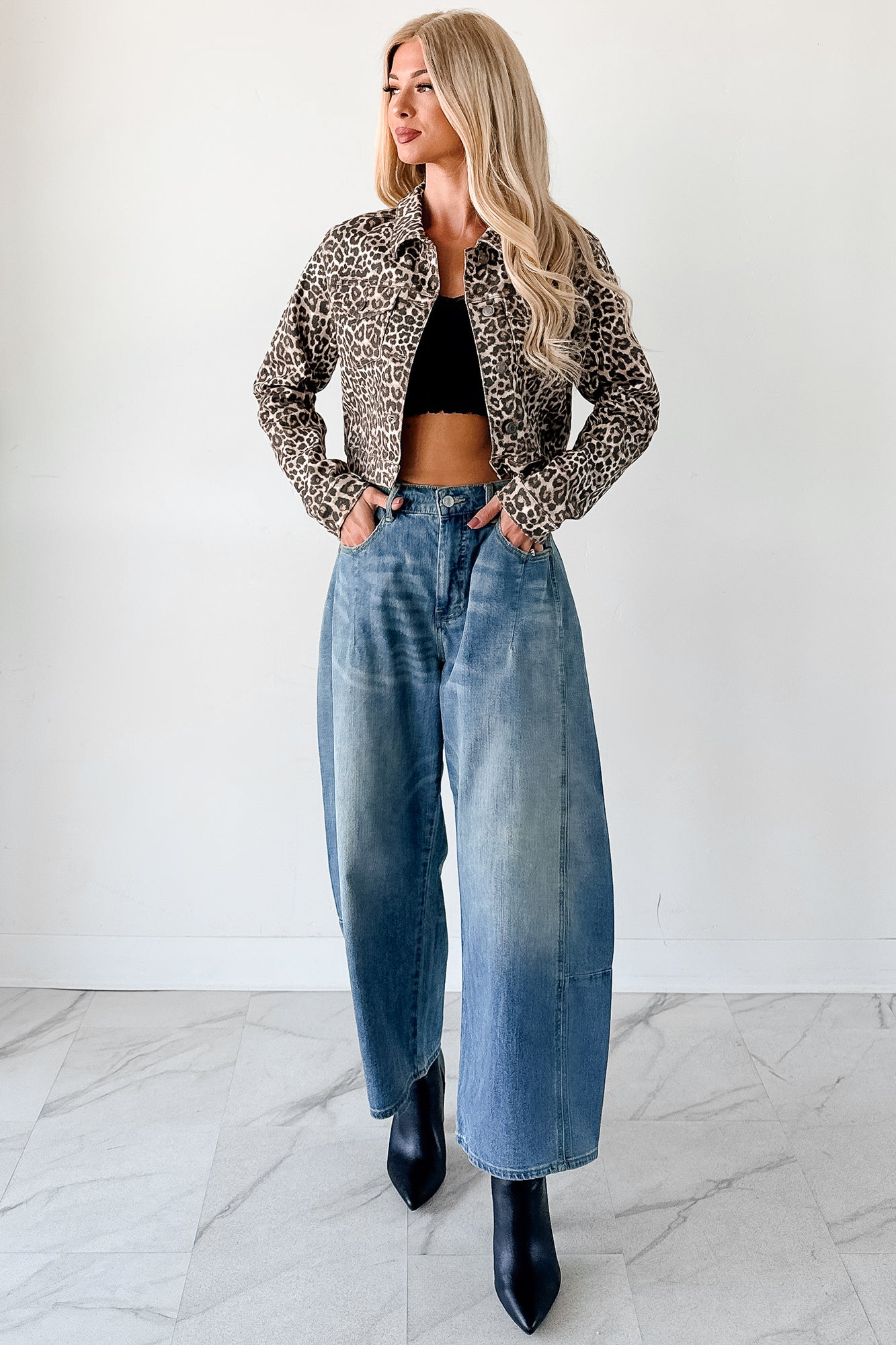 Fierce By Nature Cropped Denim Jacket (Leopard) - NanaMacs