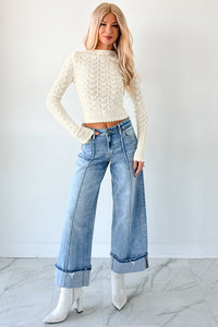 Isla Mid Rise Cuffed Wide Leg Hidden Jeans (Medium) - NanaMacs