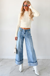 Isla Mid Rise Cuffed Wide Leg Hidden Jeans (Medium) - NanaMacs