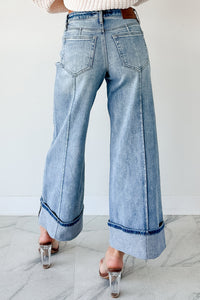 Isla Mid Rise Cuffed Wide Leg Hidden Jeans (Medium) - NanaMacs