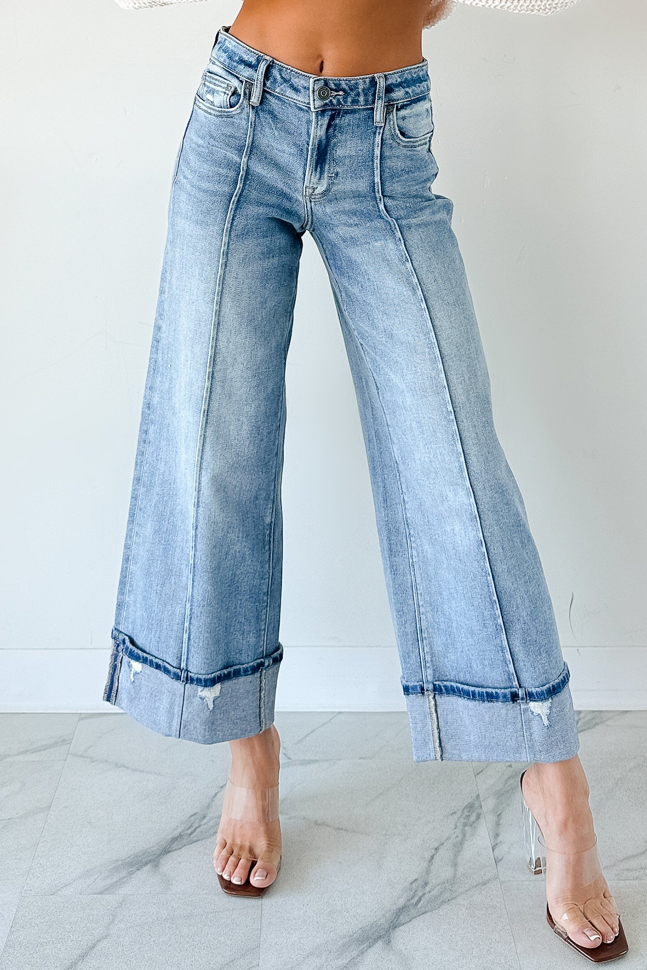 Isla Mid Rise Cuffed Wide Leg Hidden Jeans (Medium) - NanaMacs