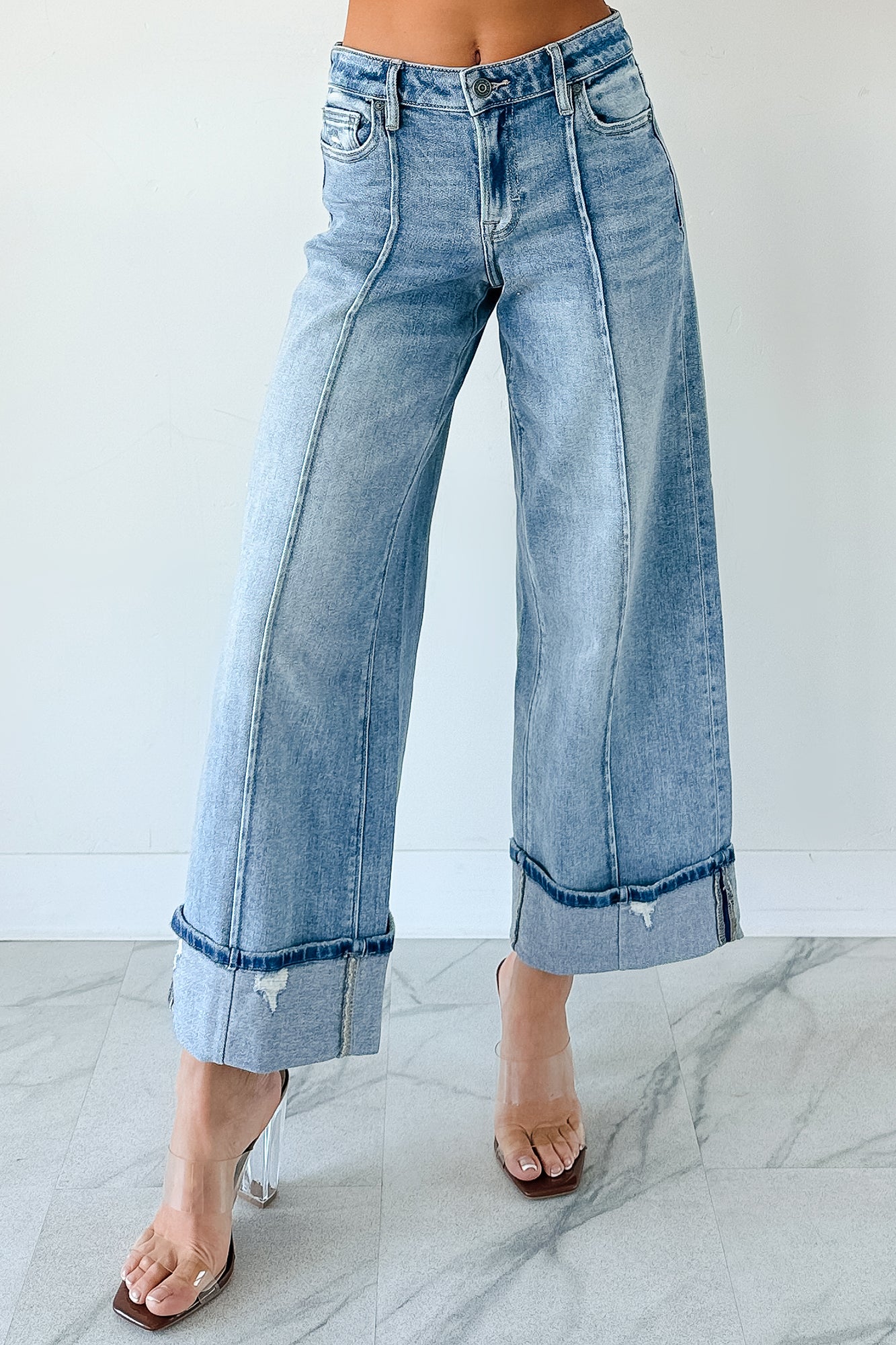 Isla Mid Rise Cuffed Wide Leg Hidden Jeans (Medium) - NanaMacs