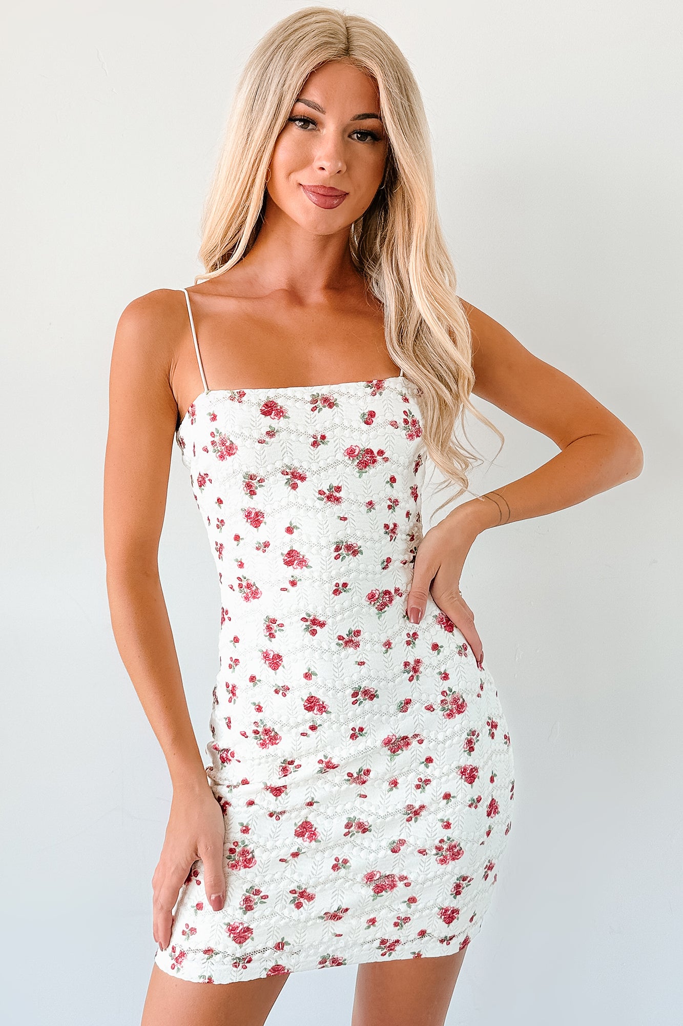 Perfectly Placed Floral Lace Mini Dress (Off White) - NanaMacs