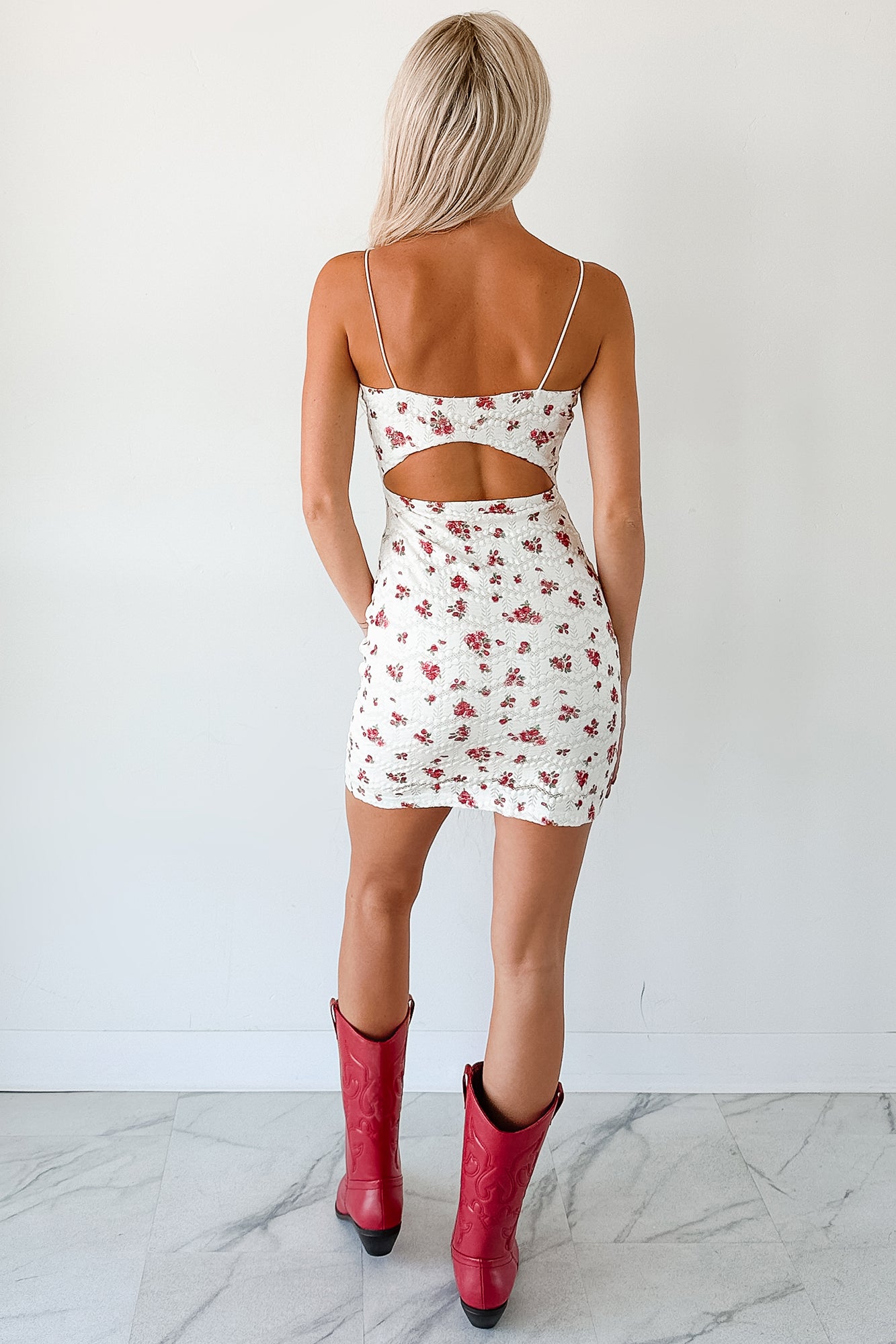 Perfectly Placed Floral Lace Mini Dress (Off White) - NanaMacs