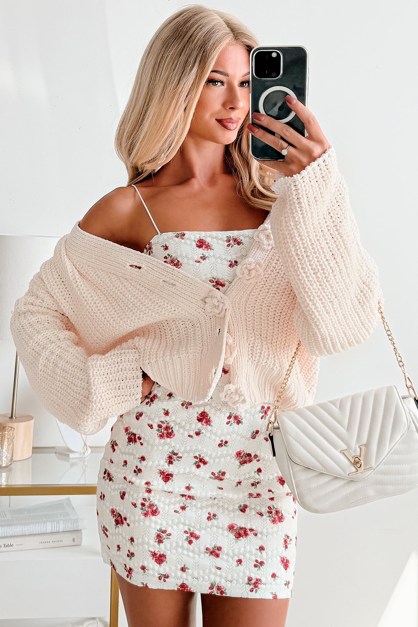 Soft & Still POL Oversized Chenille Cardigan (Powder Cream) - NanaMacs