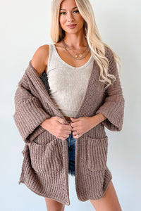 Quiet Times Cuffed Sleeve POL Cardigan (Chocolate) - NanaMacs