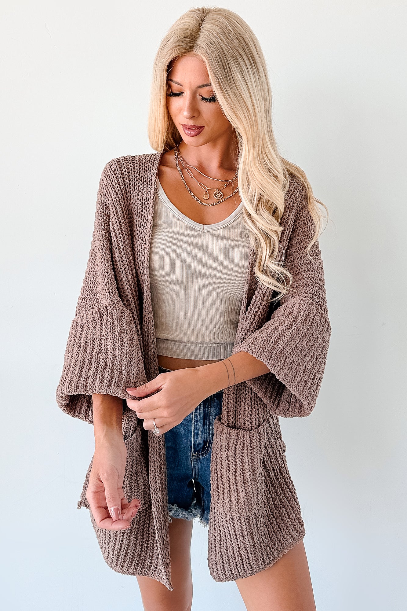 Quiet Times Cuffed Sleeve POL Cardigan (Chocolate) - NanaMacs
