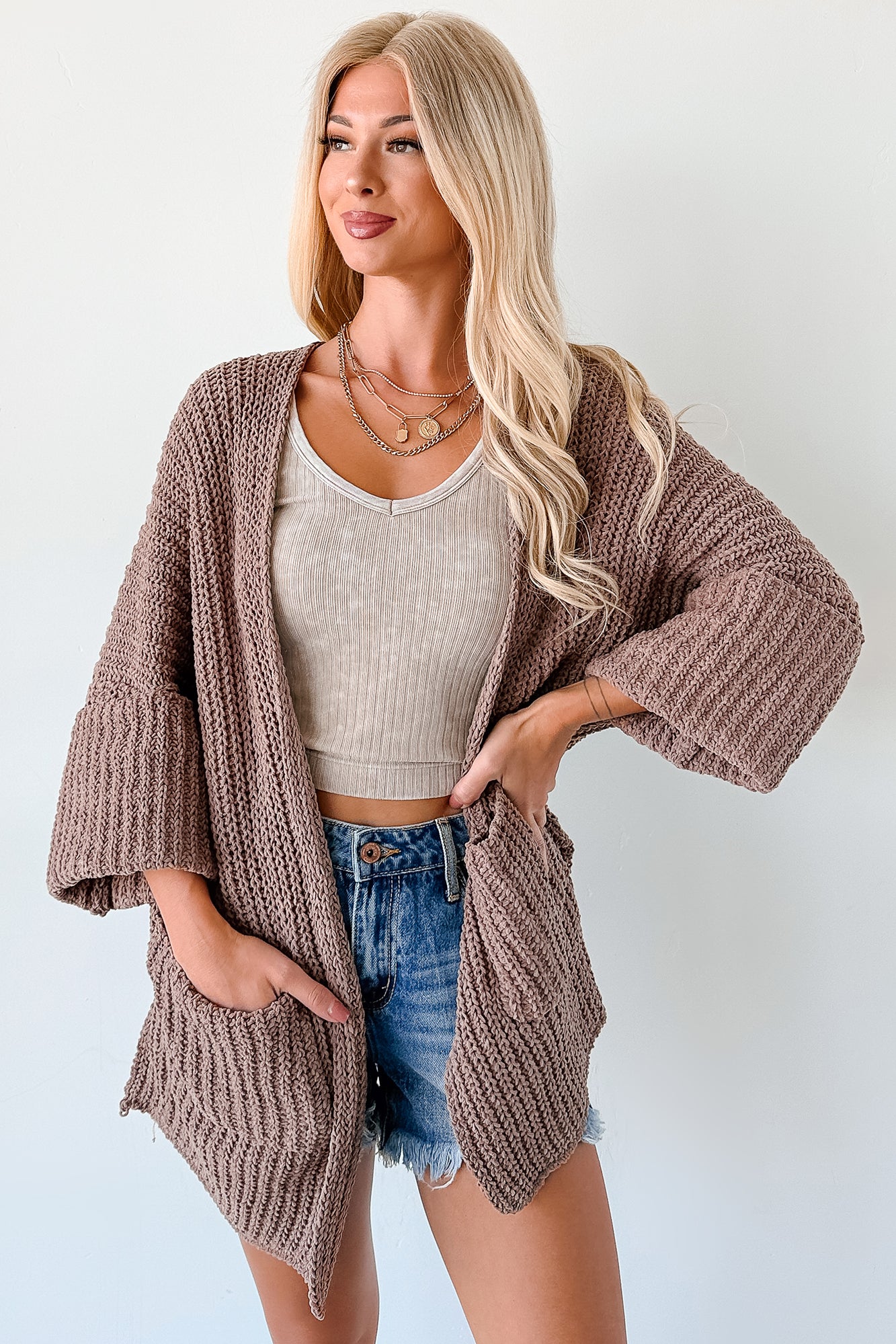 Quiet Times Cuffed Sleeve POL Cardigan (Chocolate) · NanaMacs