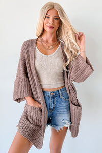 Quiet Times Cuffed Sleeve POL Cardigan (Chocolate) - NanaMacs