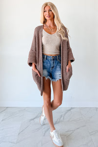 Quiet Times Cuffed Sleeve POL Cardigan (Chocolate) - NanaMacs
