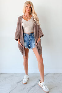 Quiet Times Cuffed Sleeve POL Cardigan (Chocolate) - NanaMacs