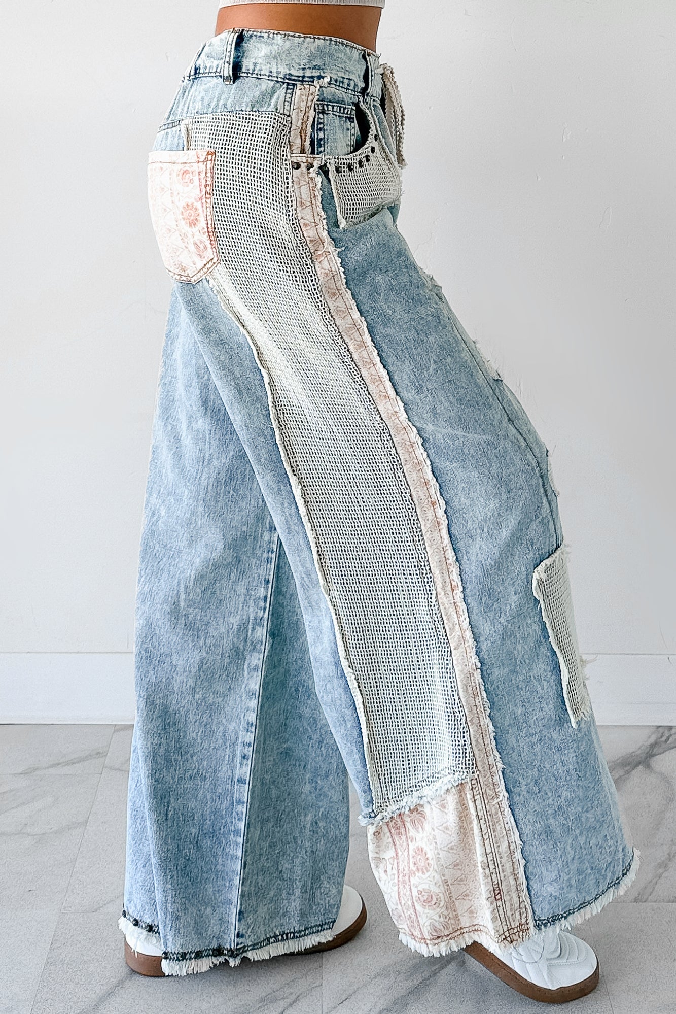 Annabell POL Patchwork Wide Leg Jeans (Denim) - NanaMacs