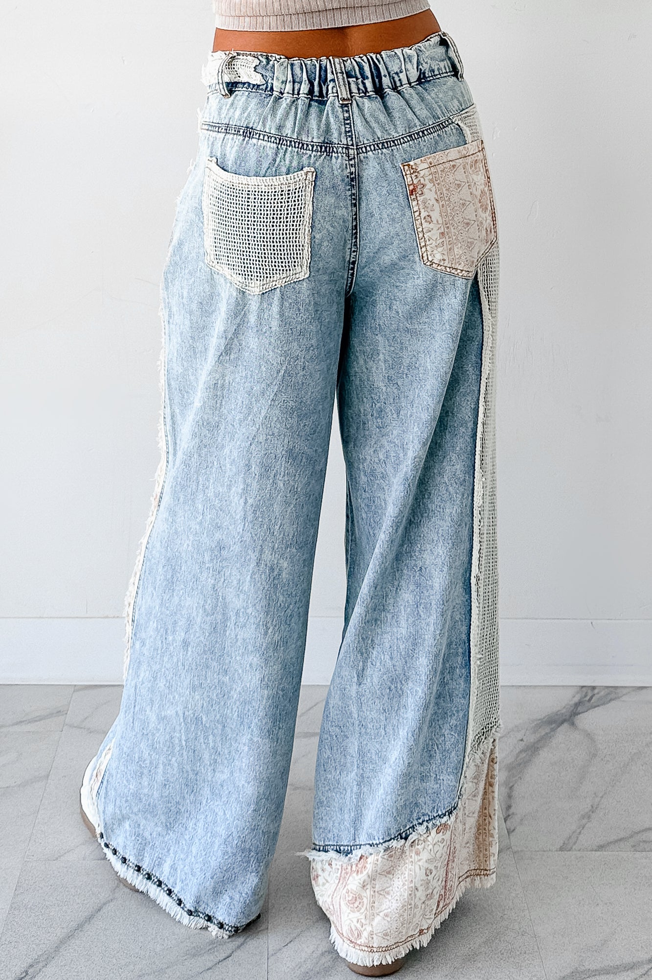 Annabell POL Patchwork Wide Leg Jeans (Denim) - NanaMacs