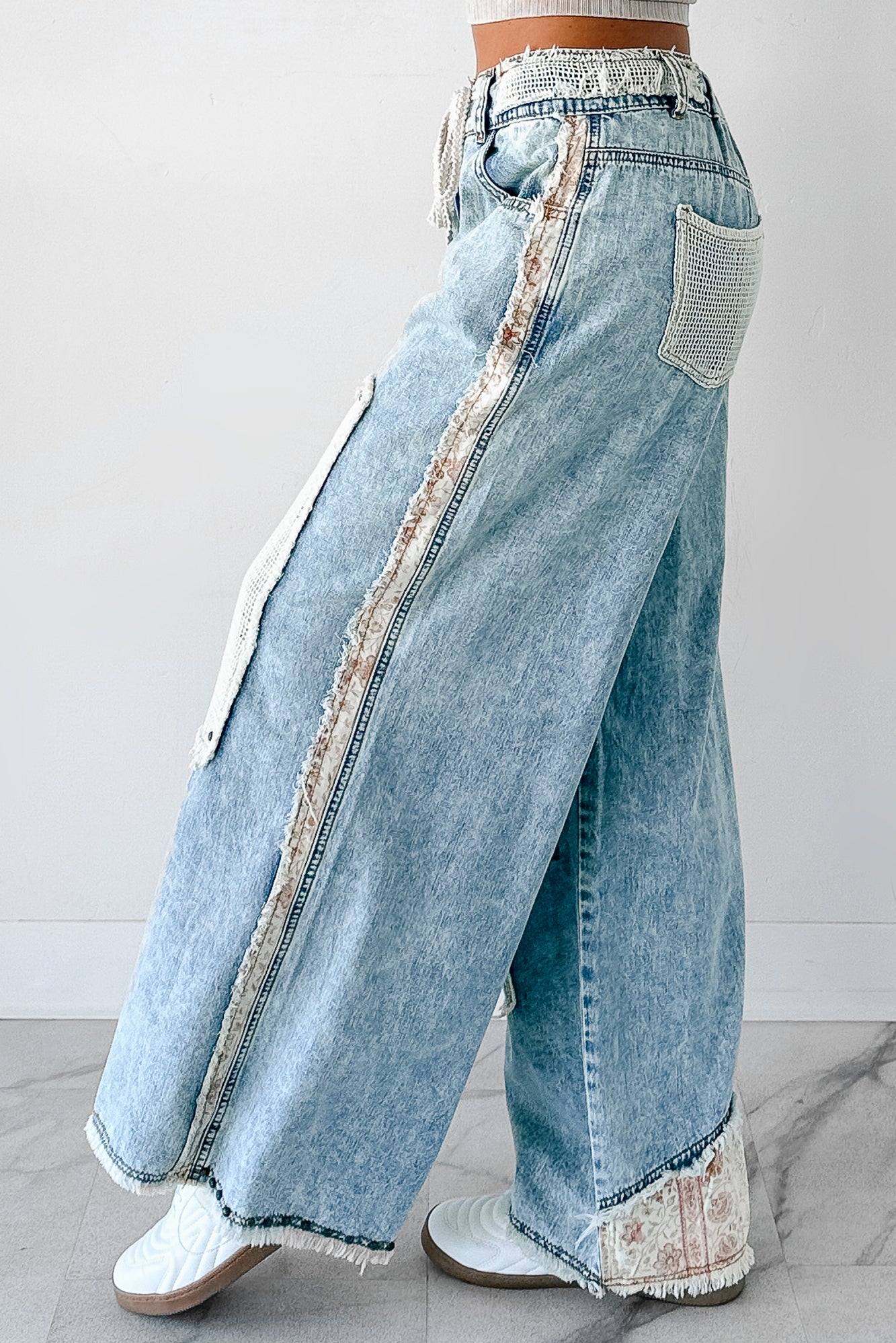 Annabell POL Patchwork Wide Leg Jeans (Denim) - NanaMacs